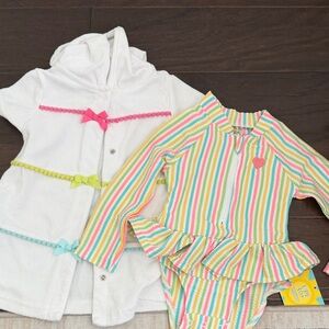 Little Me Multicolor Striped Kids Swim One Piece with White Cover-Up